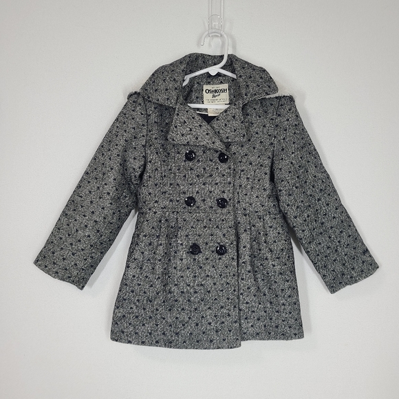 OshKosh B'gosh Other - OshKosh B'Gosh Pea Coat Faux Fur Hood Blue Tweed Double Breasted